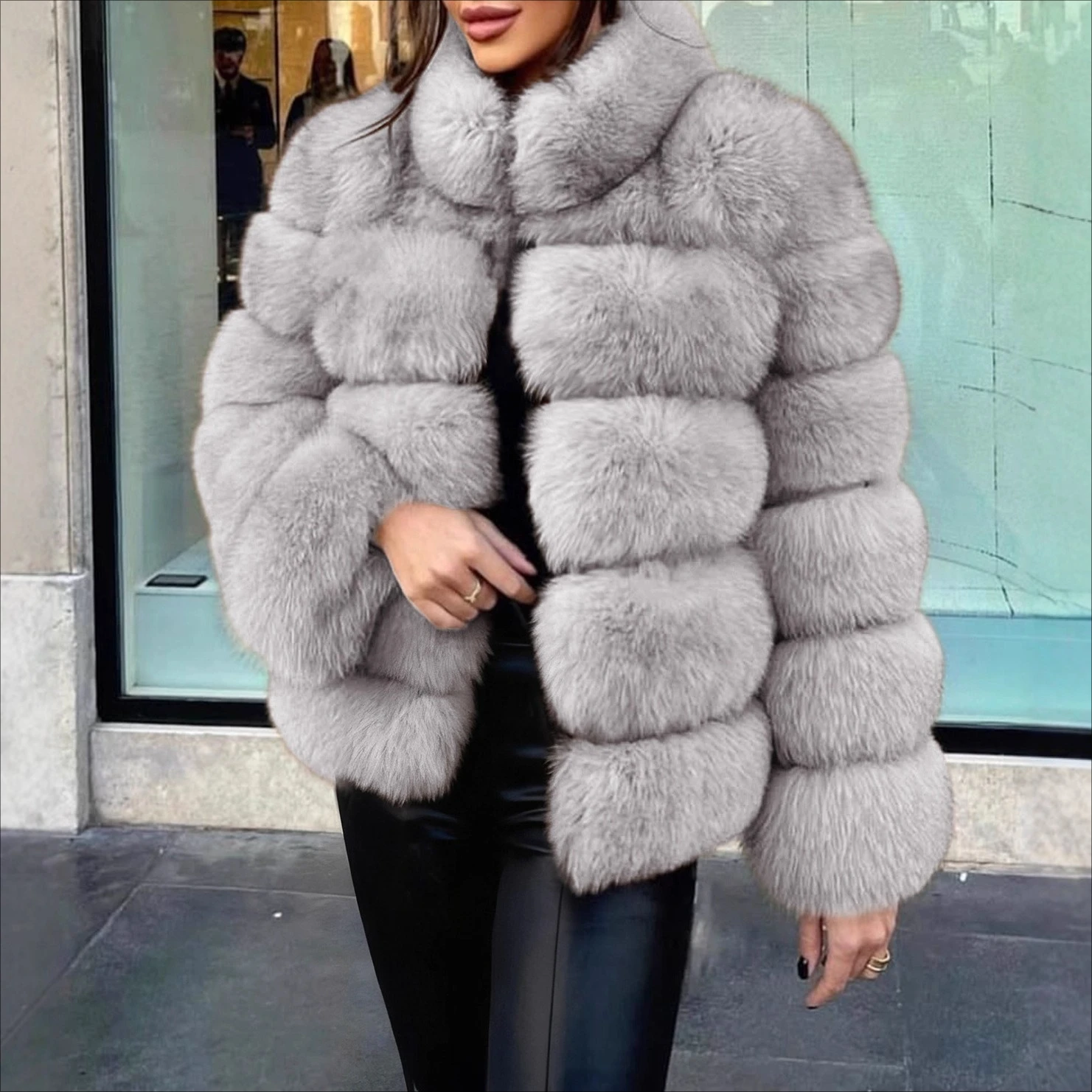 فو الفراء معاطف النساء الصلبة سترات من الفرو الوقوف طوق كم طويل مغطاة زر سميكة الدافئة الفراء فضفاضة تناسب عادية 2025 الخريف الشتاء #1