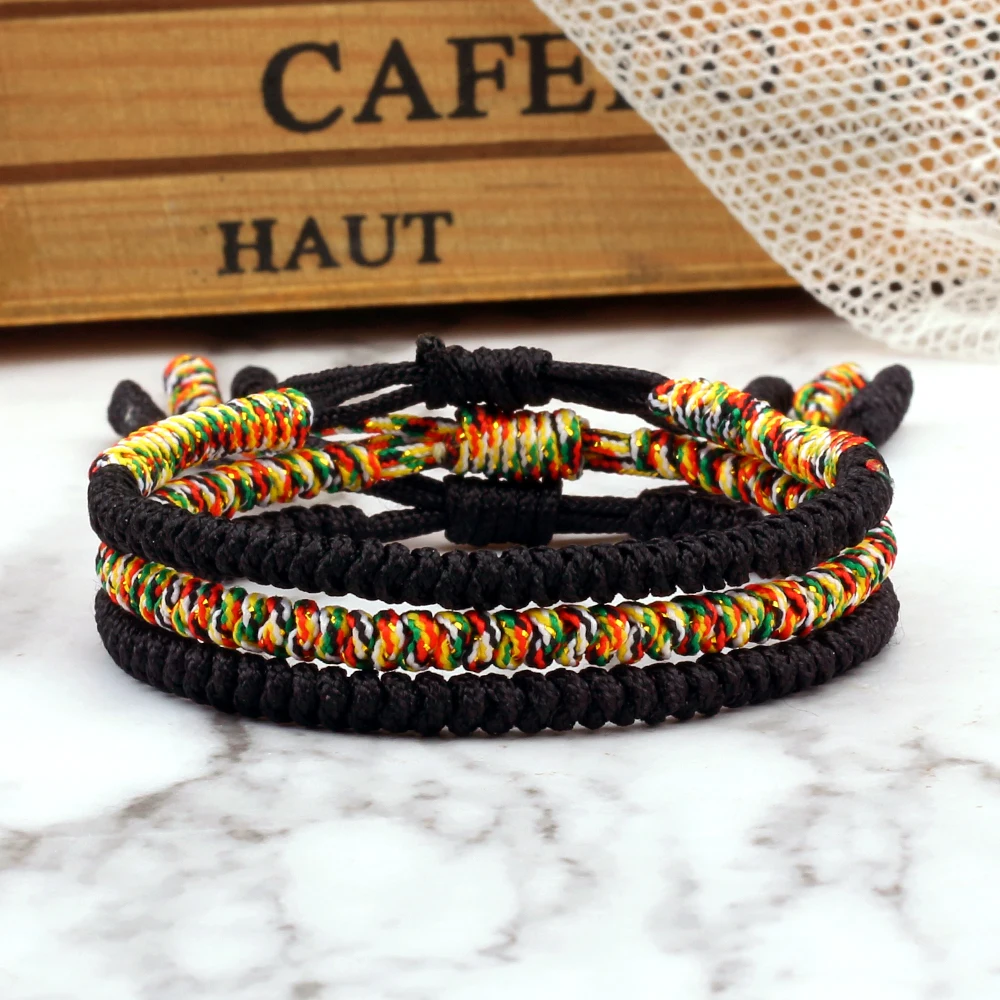 Tibetan Buddhist 3pcs/set Lucky Bracelets & Bangles for Women Men Handmade Rope Knots Braided Thread Friendship Bracelet Jewelry