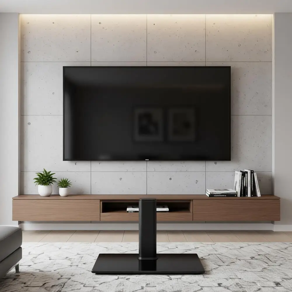 Swivel/Table Top TV Stand 27-60 inch TVs 80 Degree Swivel, 4 Level Height Adjustable, Tempered Glass Base, Holds up to 99lbs