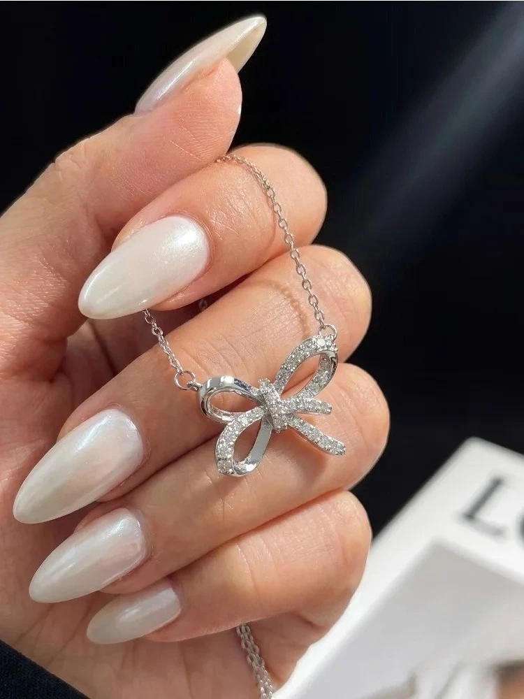 Women's Moissanite Diamond Bowknot Necklace, Exquisite Gift