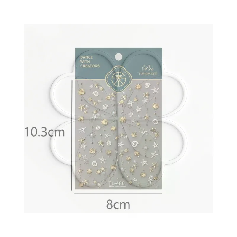 Gold Stamped 5D Waterproof Nail Stickers Self Adhesive Shell Starfish Pearl Conch Pattern for All Occasion Manicure