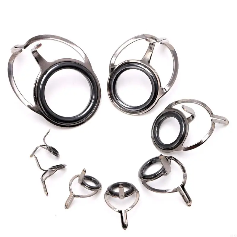 649E 8 pezzi 6# 30# Anelli per occhi in acciaio inossidabile Guide per canne da pesca riparazione della punte
