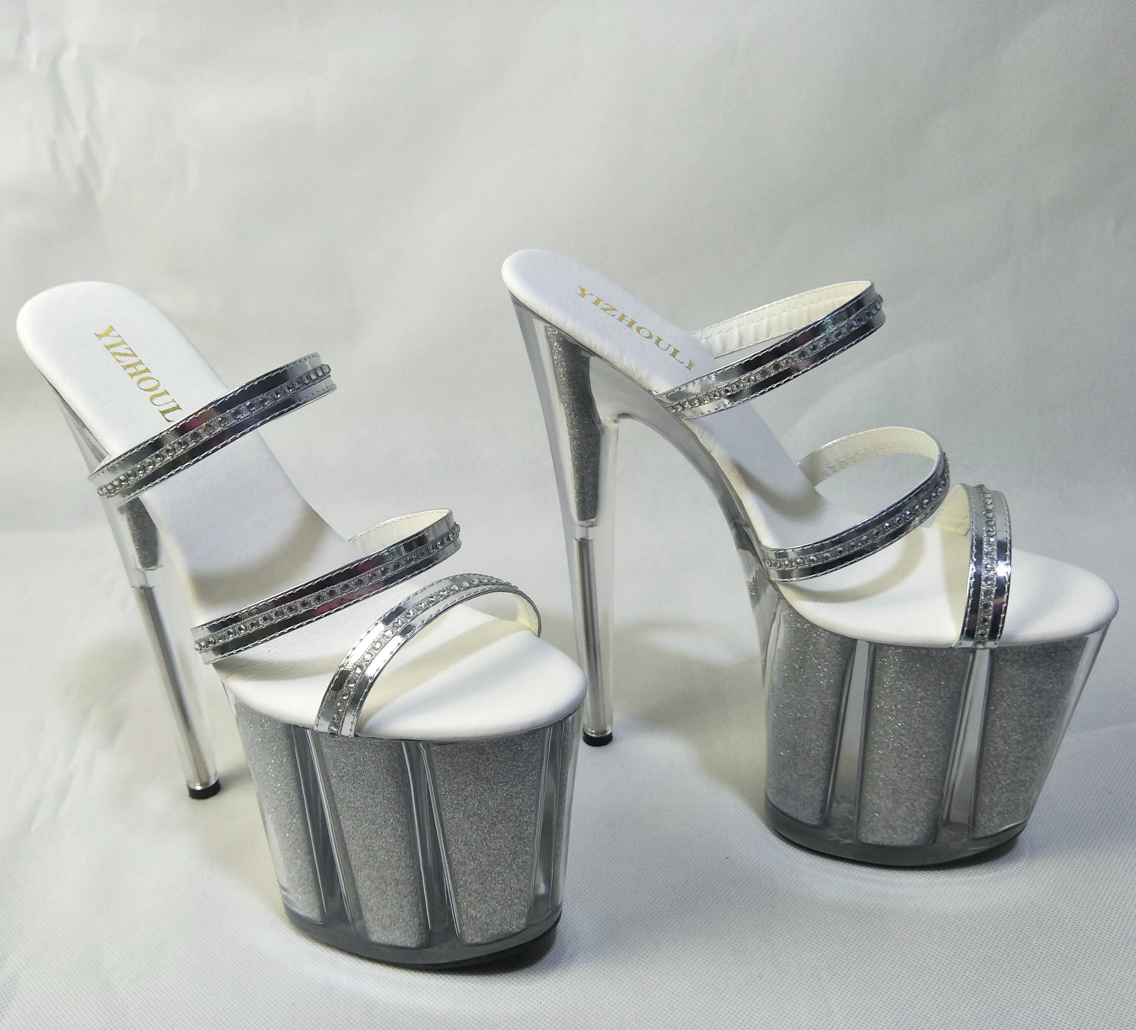 Ultra 20CM Crystal Platform Shoes High Heel Sandals Silver Glitter Model Shoes Fashion 8 Inch Platforms dance shoes