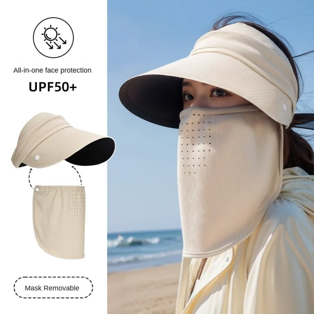 

Outdoor Empty Top Sun Visor Hats with Face Cover UV Protection Sun Hat Adjustable UPF 50+ Baseball Cap for Women