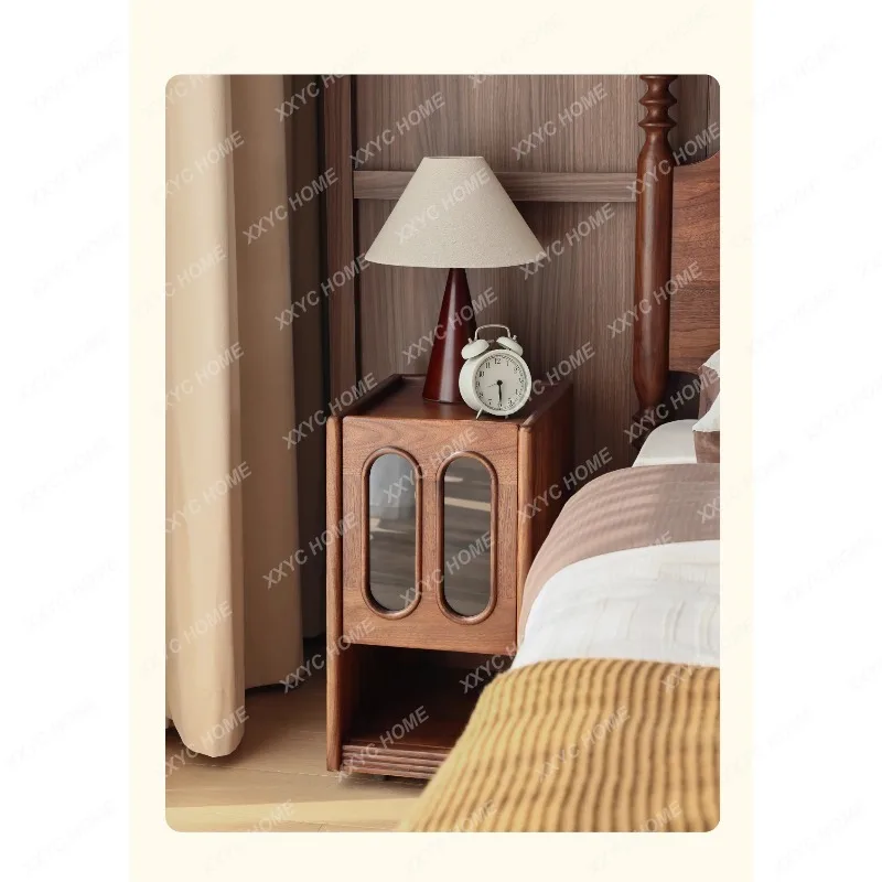 

JYARetro bedside table black walnut modern simple drawer storage cabinet