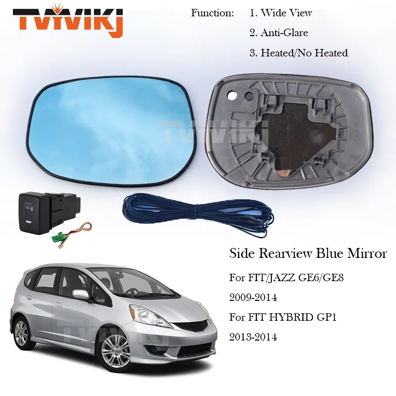 TVYVIKJ Outer Side Rearview Mirror Blue Glass Lens For HONDA FIT JAZZ GE6 GE8 FIT HYBIRD GP1 2009 2010 2011 2012 2013 2014 wing