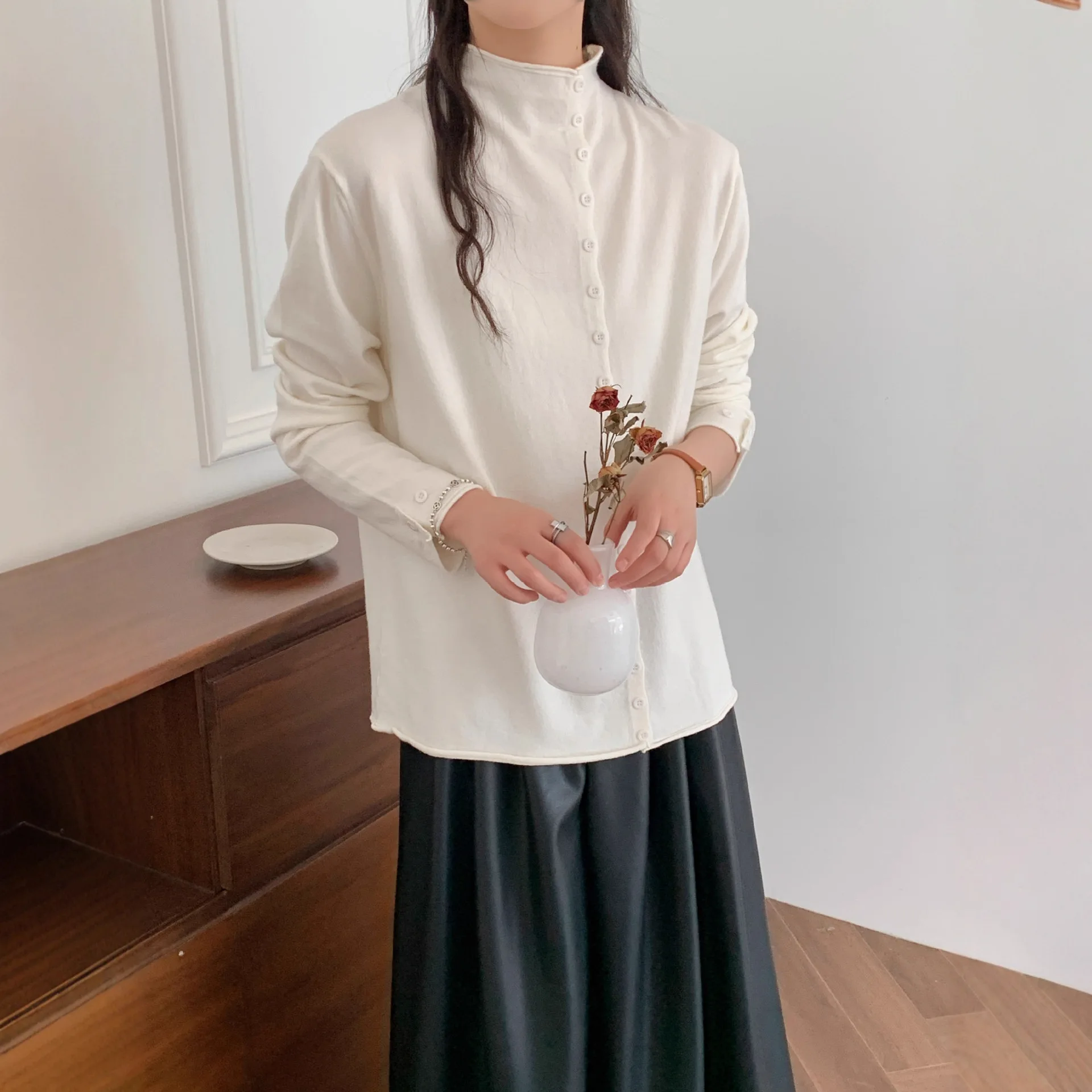 

SuperAen простой однобортный кардиган-свитер для женщин, осенние новые однотонные вязаные топы большого размера в корейском стиле