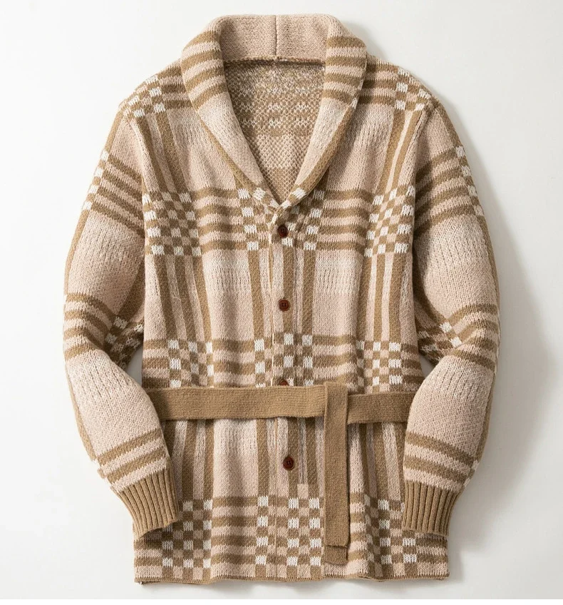 

2024 New Leisure Autumn and Winter Explosive Men's Jacquard Long-sleeve Thickened Coat Long-sleeve Lapel Cardigan Sweater Men