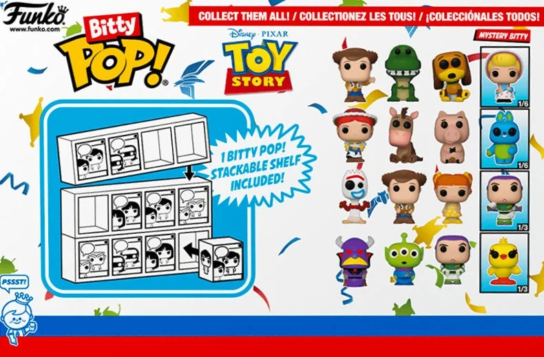 Funko Bitty Pop Toy Story Woody Rex Slinky Dog, paquete de 4 figuras de vinilo en miniatura, coleccionable, para decorar escritorios, ideal como regalo.