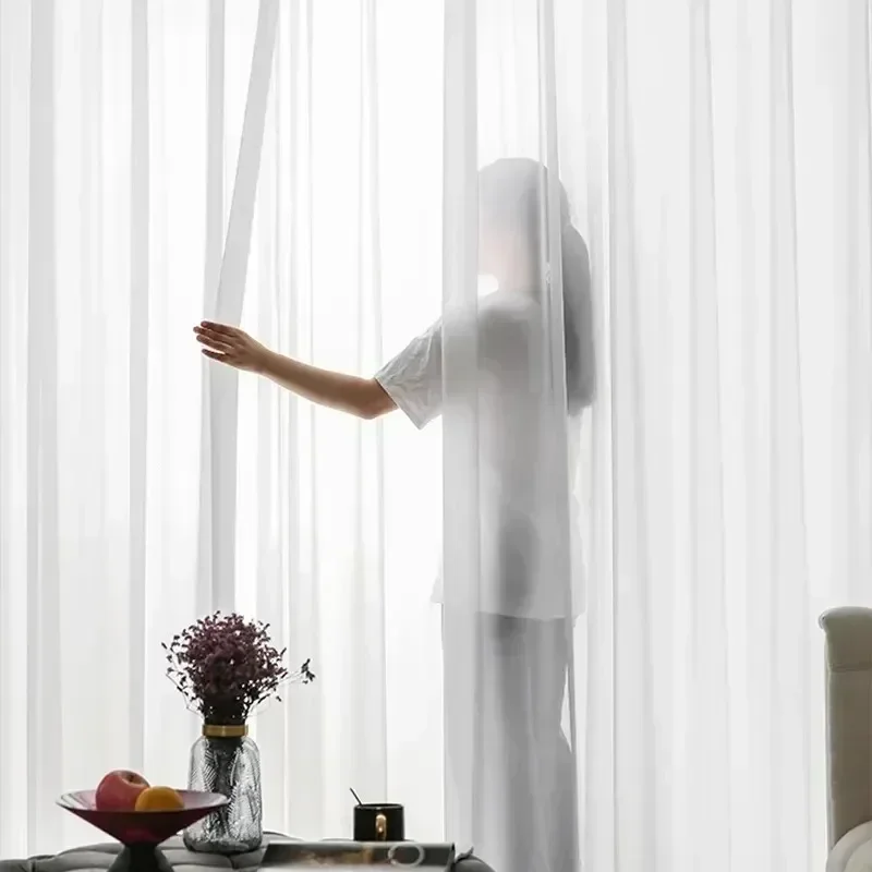 Best Quality Luxury Elegant Super Soft Snow Pure White Window Tulle Curtains for Living Room Chiffon Sheer Voile Bedroom Custom