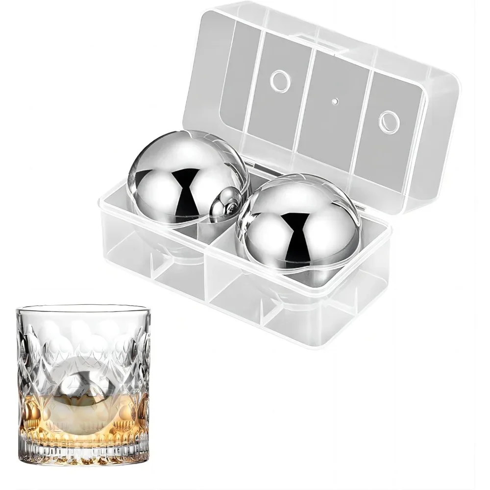 

55mm Stainless Steel Hockey Ball Set with Storage Box, Reusable Spherical Metal Ice Cubes