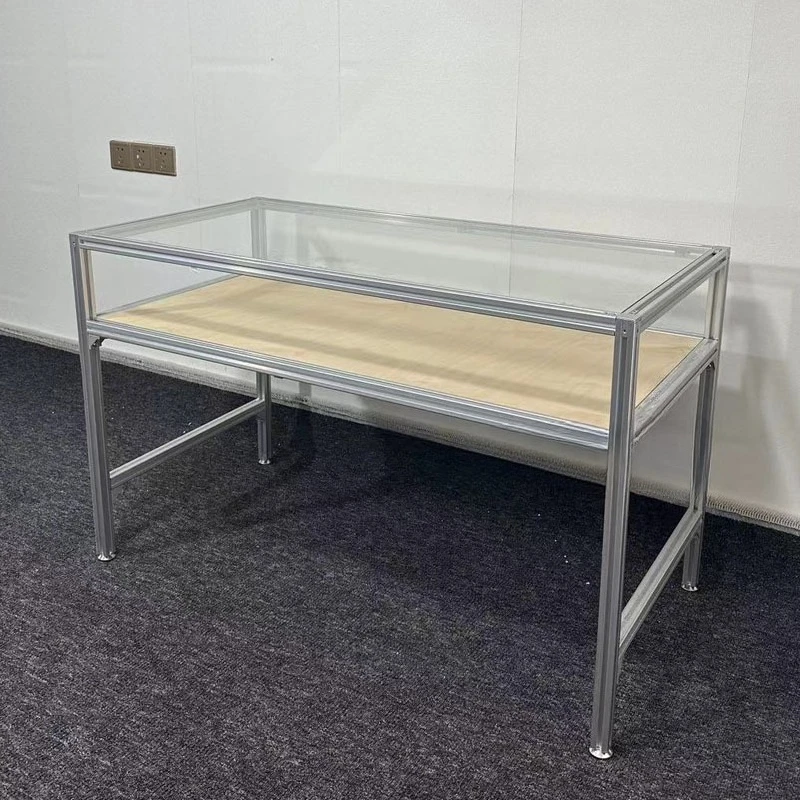 Computertisch aus Aluminiumprofil, mittelalterlicher Schreibtisch für Zuhause, Wohnzimmer, Schreibtisch aus Metall und Glastisch