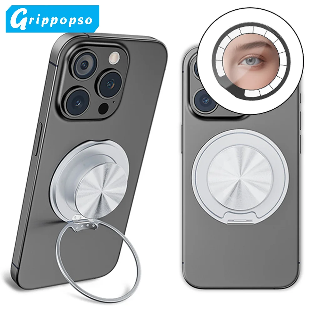 Grippopso for MagSafe Phone Grip With Mirror Sockets Magnetic Phone Holder 4 in 1 Rotatable Phone Ring Holder Universal Stand