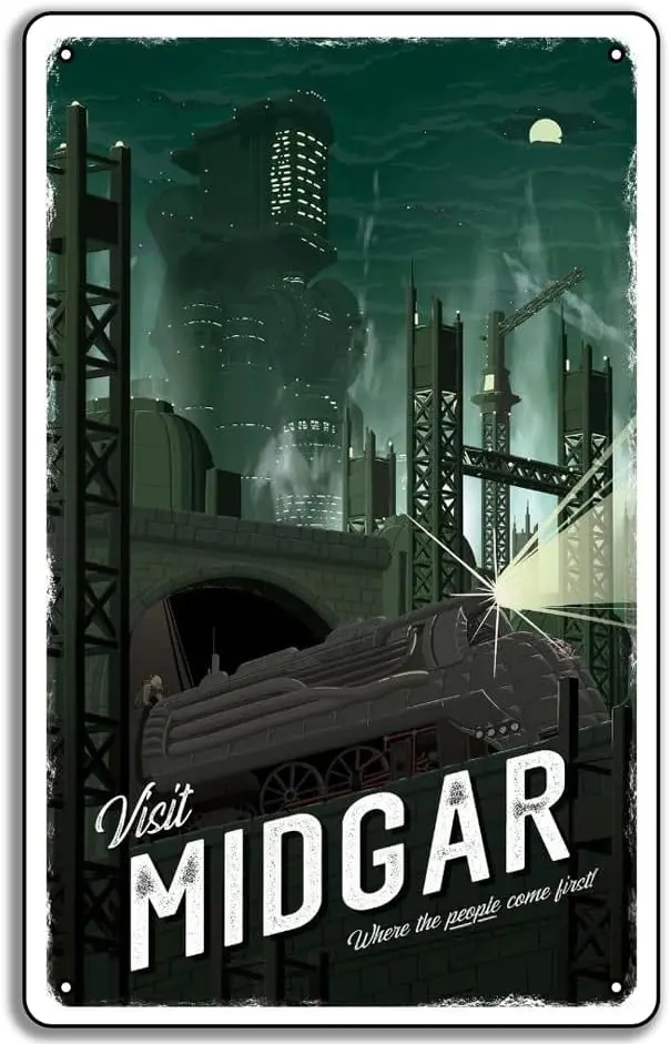 Midgar (Final Fantasy 7) - Affiche de voyage en métal pour la décoration murale de la « Man Cave », idéale pour la maison, les bars, les clubs et les cafés