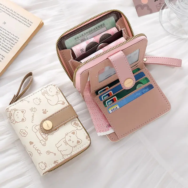 

MBTI Cute Wallets for Women Cat Pattern Fashion Casual Small Short Wallet Luxury Designer Pu Leather Female Original Coin Purse