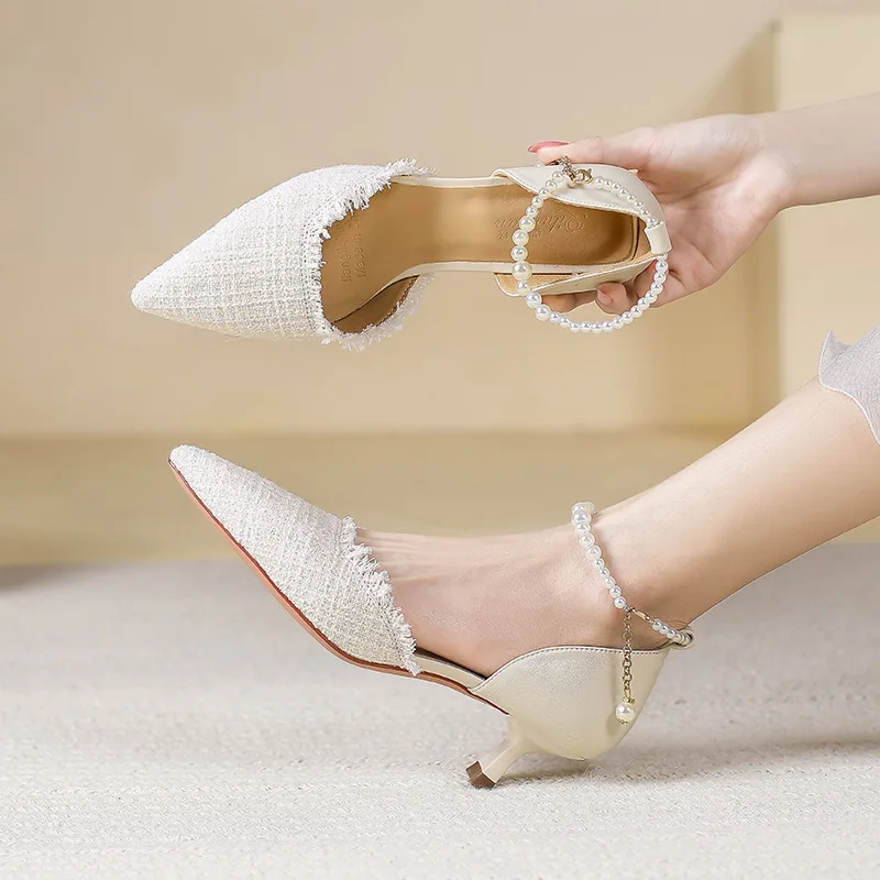 

Women's Sandals Head Cover Thin Heel Pointed Toe High Heels Summer New Sle Fairy Sle Cross Band Faionable Street Sle