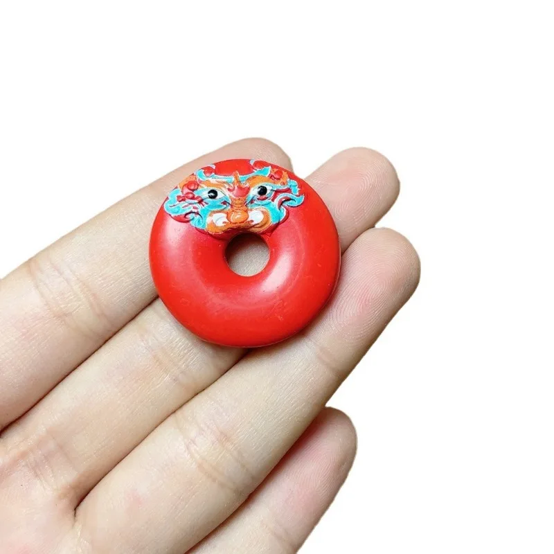 Natural Cinnabar Painted Safety Buckle Pendant, Ping An Nafu New Chinese Jewelry