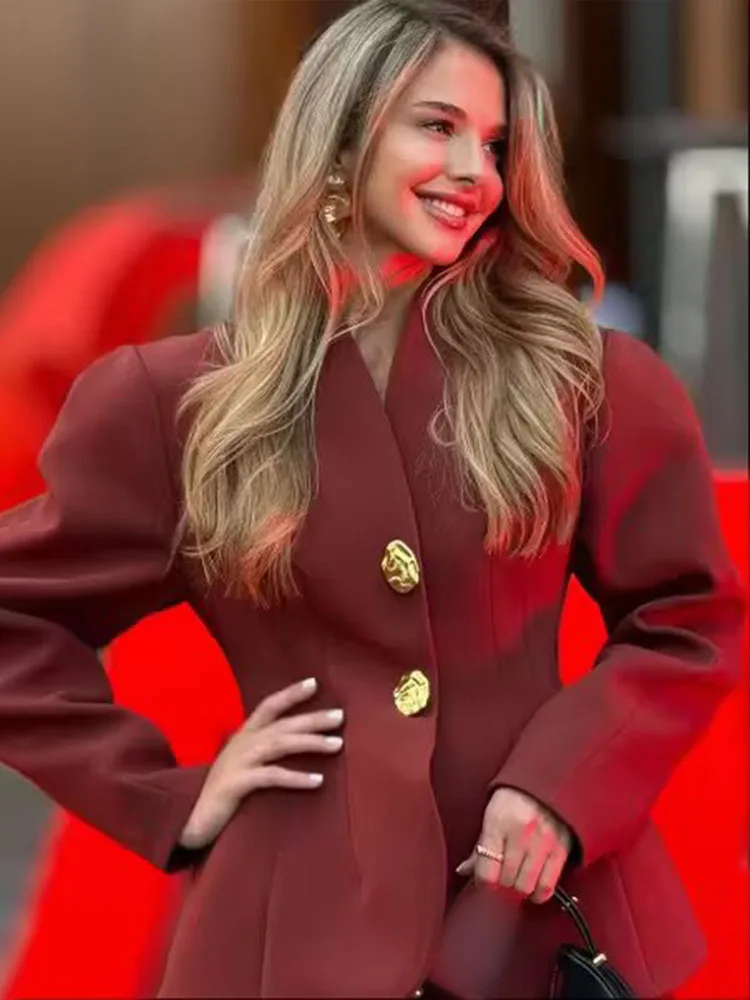 

HH Женское модное однобортное пальто с длинными рукавами и украшением + повседневные узкие брюки с высокой талией на молнии, комплект из 2 предметов, 2 цвета