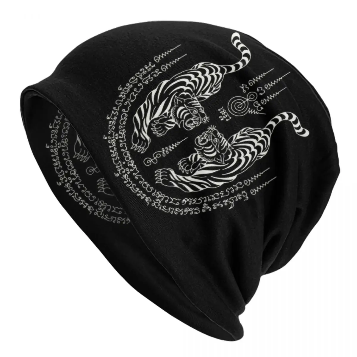 Twin Tiger Sak Yant Tattoo Beanie Cap Unisex Winter Warm Bonnet Knitted Hats Outdoor Thailand Muay Thai Skullies Beanies Caps