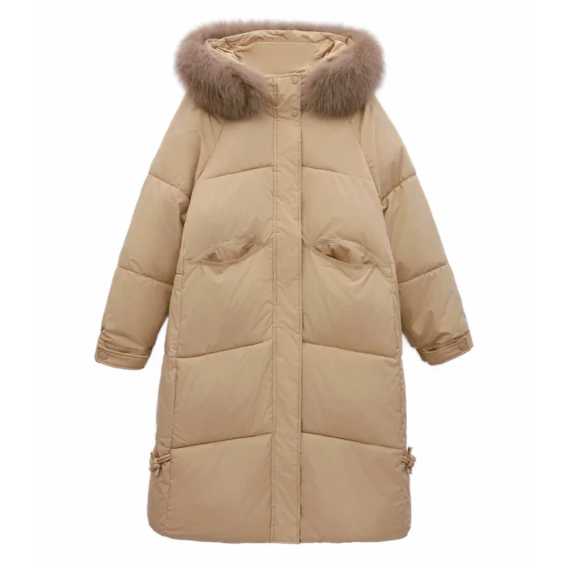 Winter Oversized Cotton-padded Jacket Women Pocket Clothing Warm Thick Long Parka Fur Collar Hooded Puffer Jacket Windproof Coat