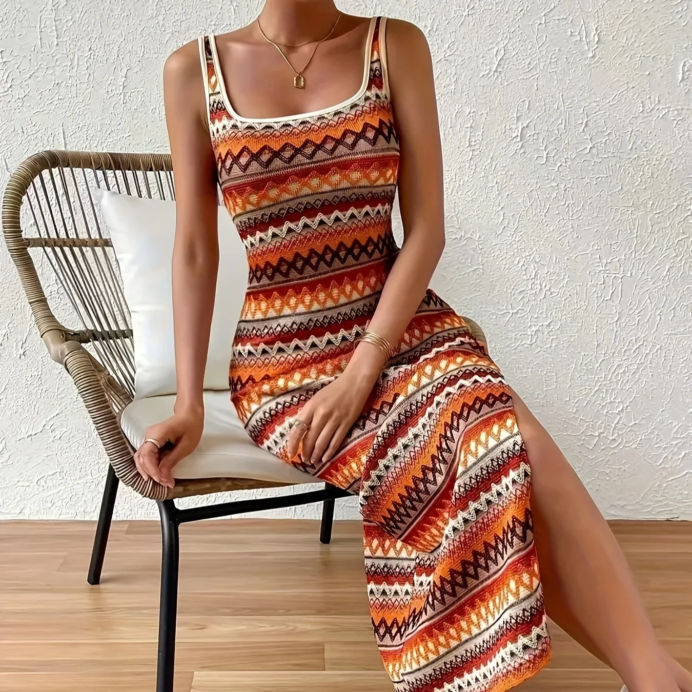 summer bohemia Bodycon Dress square collar stripe Side slit Long Dress Women sexy Package Hips Sleeveless tank Dresses clothing