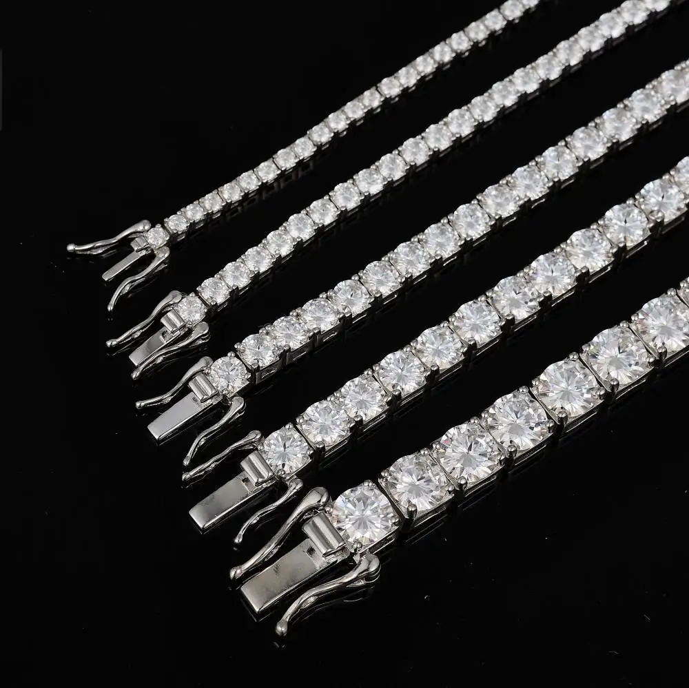 2-3-4-5-6.5mm completo moissanite diamante correntes de tênis pulseira toda moissanite hip hop placa de corrente de mão 18k jóias finas gra