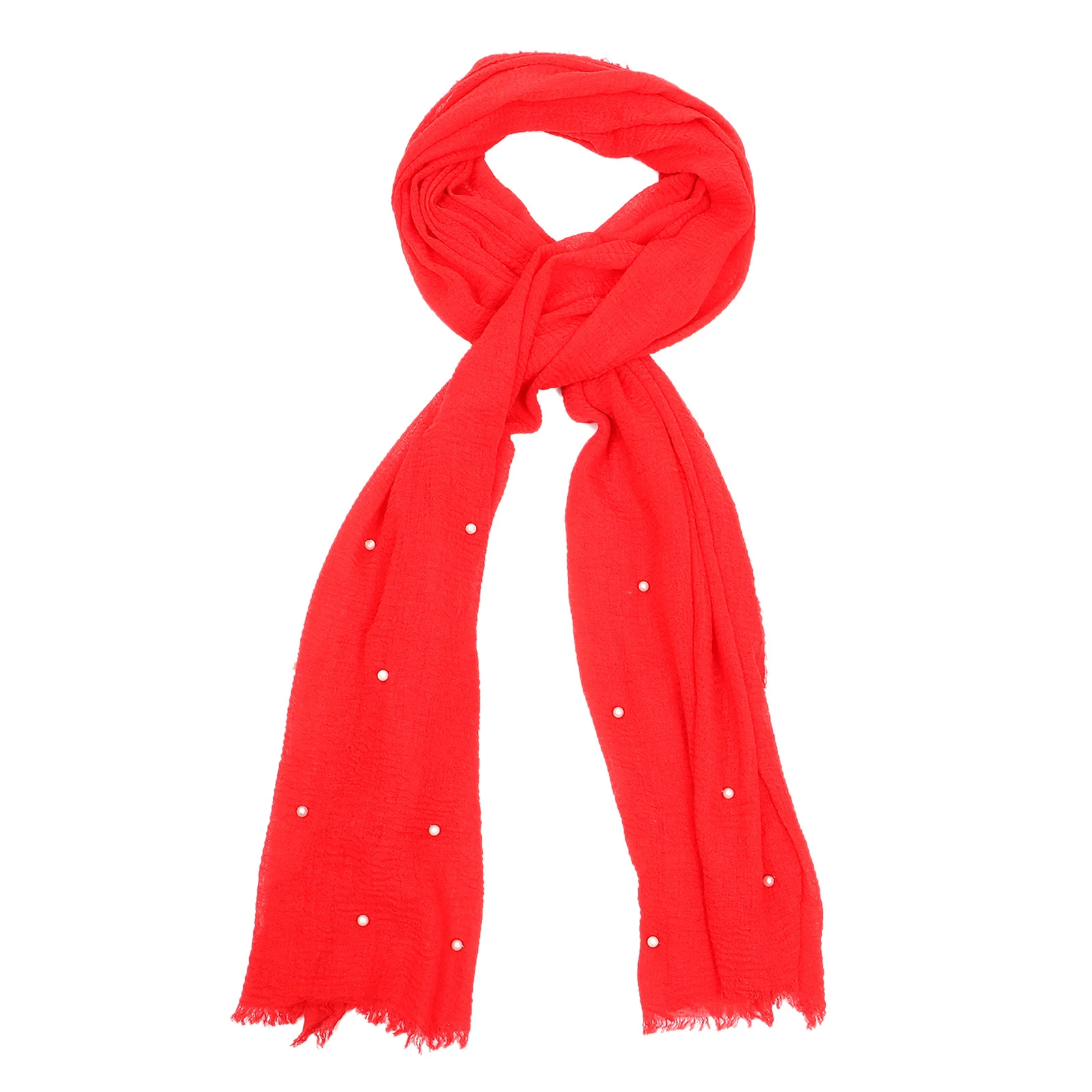 1Pcs Pearl Decor Head Scarf Stylish Comfortable Cotton Shawl Outdoor Multi Purpose Versatile Women Scarf Fashion Autumn Summer