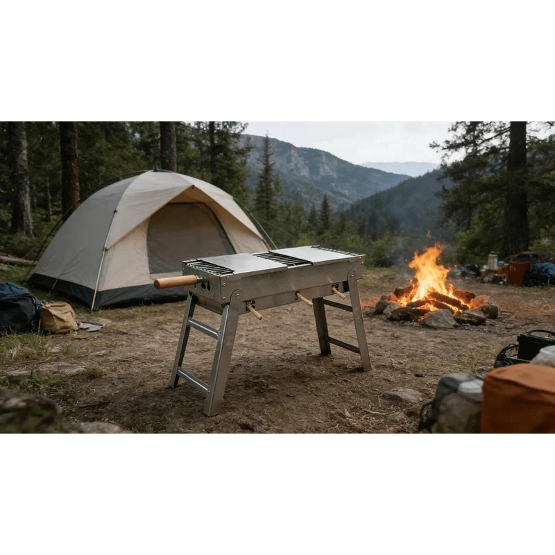 Camping Foldle Portle Stainls Steel Folding Outdoor Barbecue Grill
