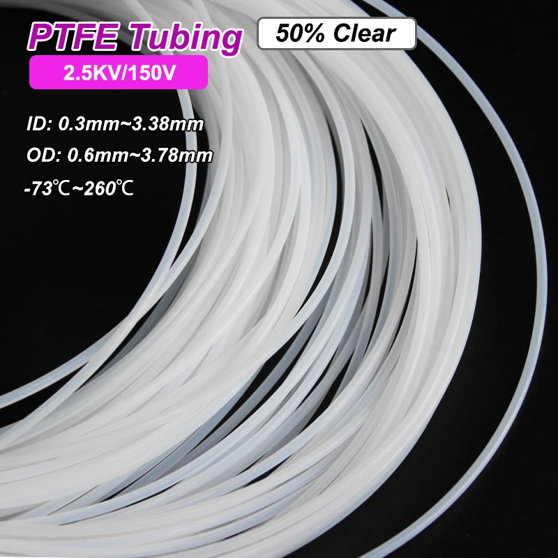 PTFE Tube 2.5KV 150V ID 0.3 ~ 8.4mm F46 Insulated Capillary Heat Protector Transmit Hose Rigid Temperature Corrosion Resistant