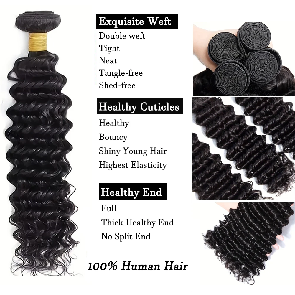 30 Inch Deep Wave Bundles Human Hair Unprocessed Brazilian Virgin Hair Weave Bundles 100% Human Hair Extensions 1pc Bundle
