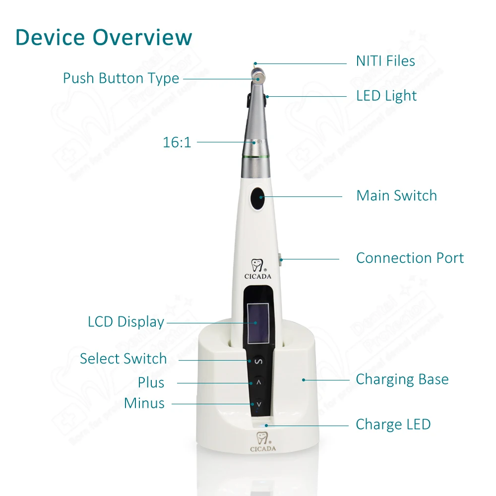 CICADA T-Fine-II Dental Wireless Endo  Motor 16:1 Contra Angle Endodontic Instrument Root Canal Rotary Motor with Apex Locator