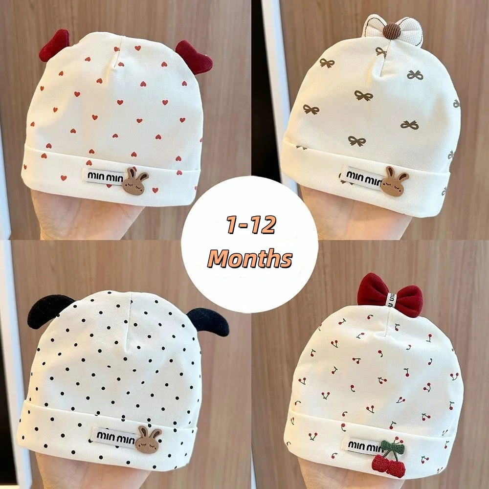 Neugeborenen Baby Fetal Hut Weiche Baumwolle Infant Elastische Pullover Kappe Süße Nette Kirsche Schleife Herz Druck Baby Junge Mädchen Beanie 1-12 monate