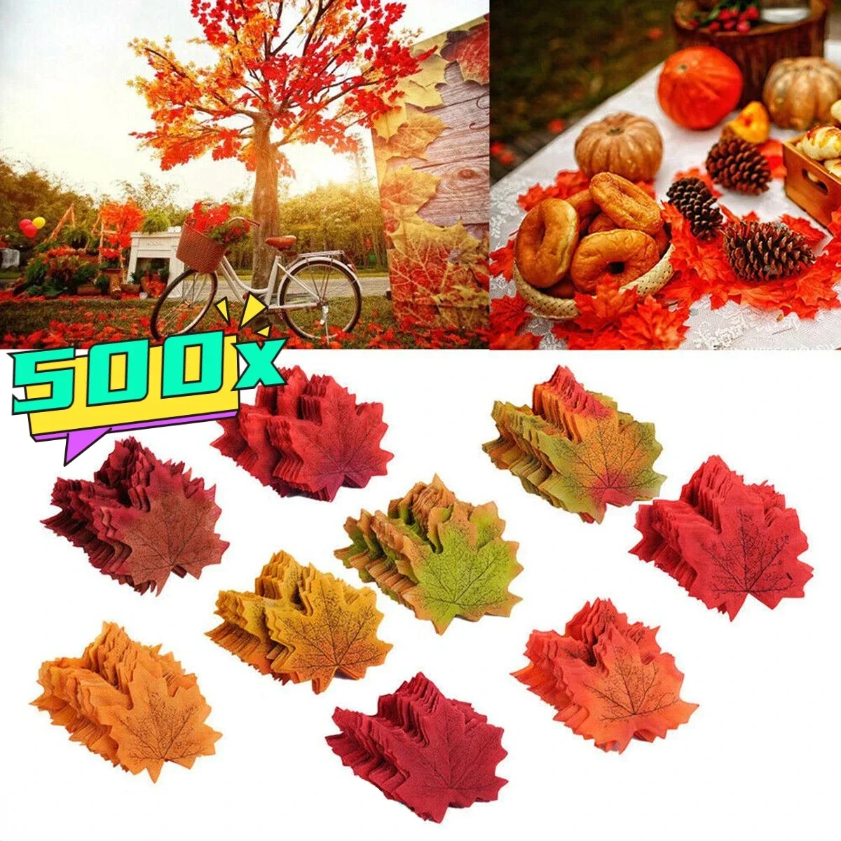 

100/500Pcs Artificial Silk Maple Leaf Autumn Fake Leaves Garland Maple Leaves Vine Thanksgiving Halloween Wedding Party Decor