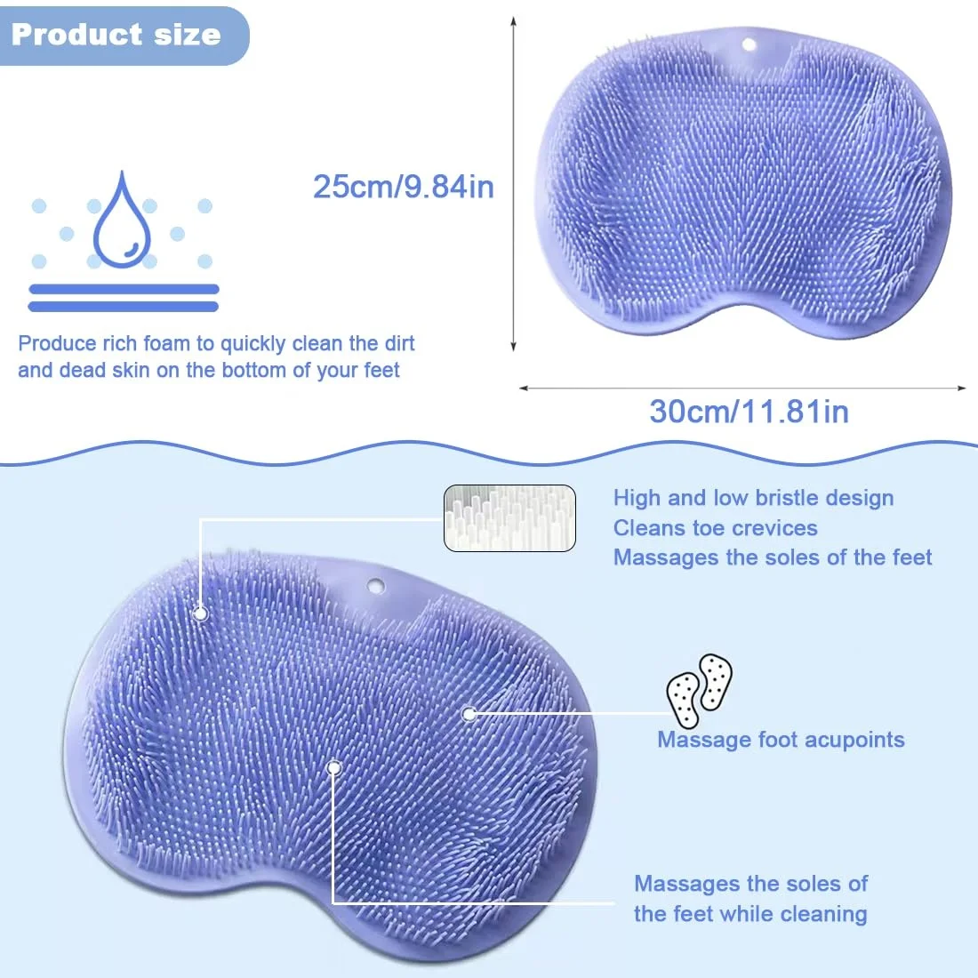 1 Pcs Shower & Foot Scrubber Bathroom Wall Mounted Back Scrubber Silicone Bath Massage Cushion Brush With Suction Cups