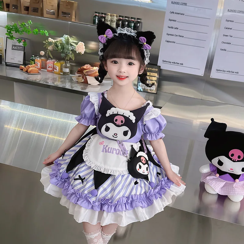 Miniso Sanrio Kuromi My Melody Children Dress Cute Anime Lolita Princess Dresses Summer Outdoor Party Sweet Girls Birthday Gift