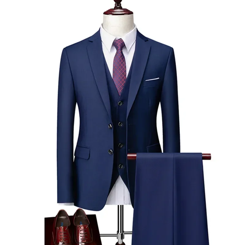 Conjunto de trajes para hombre, chaqueta, pantalones, chaleco, informal, Boutique, de negocios, a cuadros, vestido ajustado, abrigo Formal, novedad de 2023