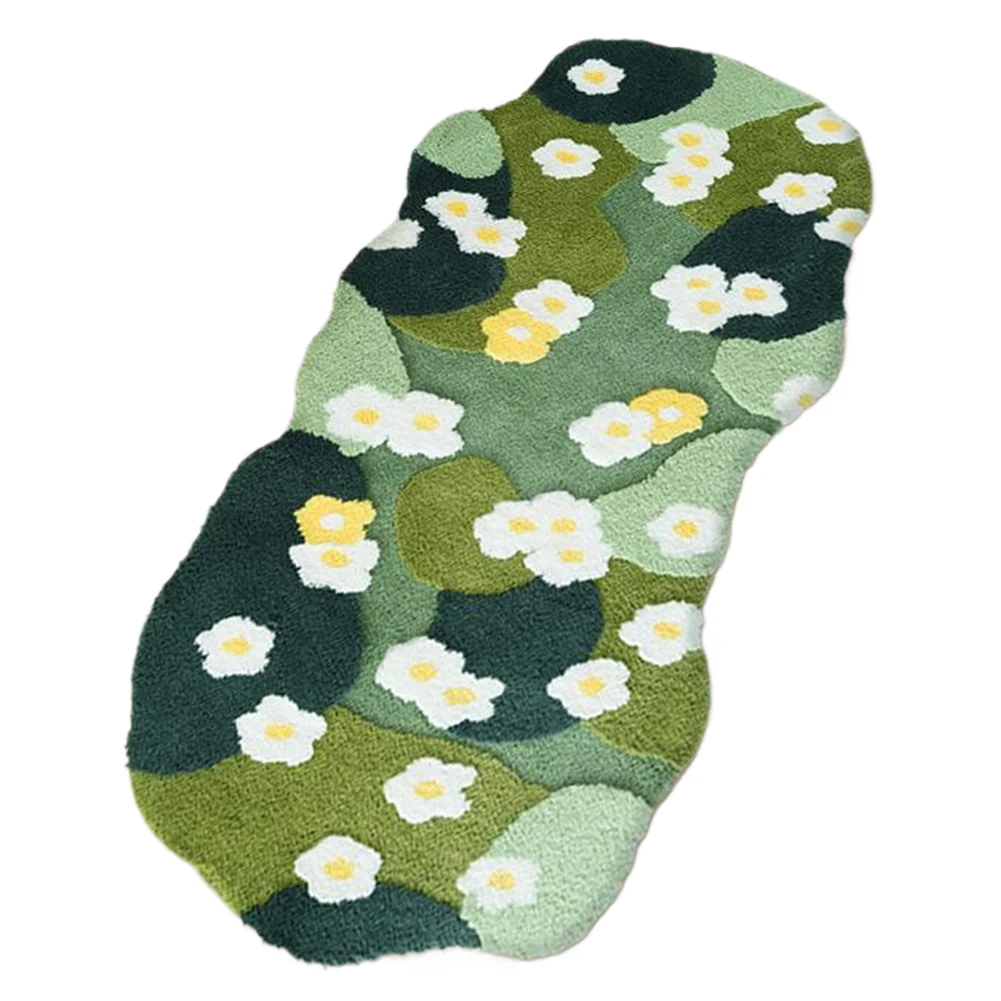 

Green Forest Irregular Floor Mat Fluffy Moss Green Carpet Three-Dimensional Flocking Bedroom Rug Flocked Green Plush Bedroom Rug