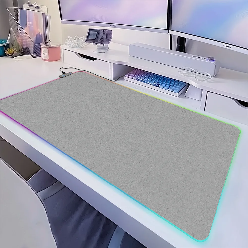 Minimalist Gray Linen Style Mouse Pad Gaming MousePad LED Table Pads Micro USB Backlit Rubber RGB Desk Mats Desktop XXL