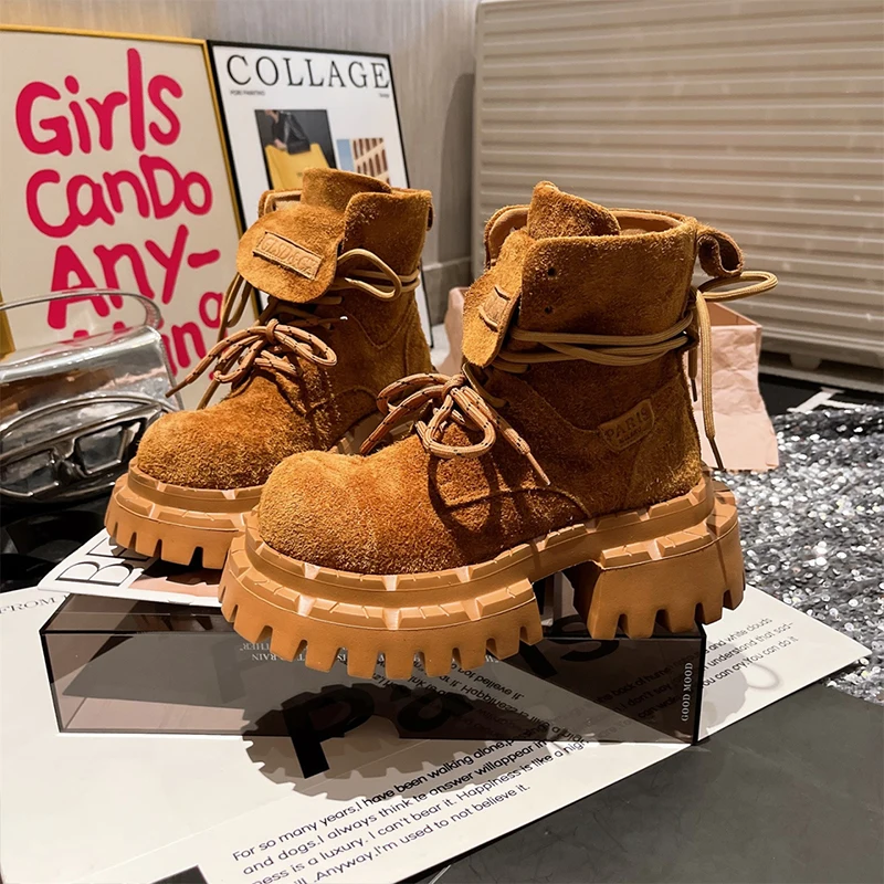 

Women’s Ankle Boots Platform Designer Shoes Suede Retro Boots for Woman Fashion Winter Women Pumps 2025 Gladiator Mujer Zapatos