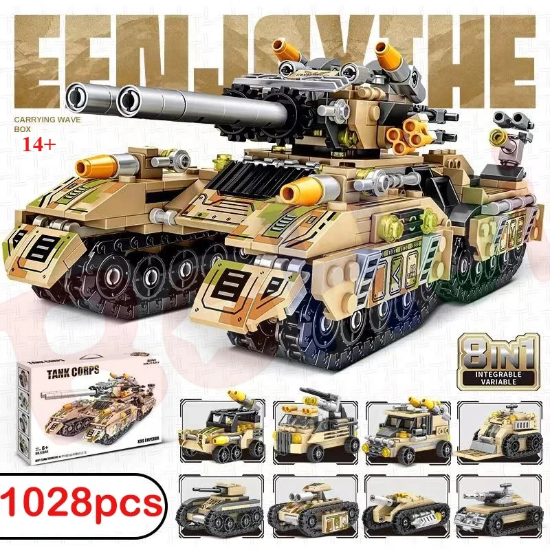 

Newest 1028pcs World War 2 Military Vehicle Tank 8in1 Airplane Truck Model Building Block DIY Brick Kids Construction Toys Gifts