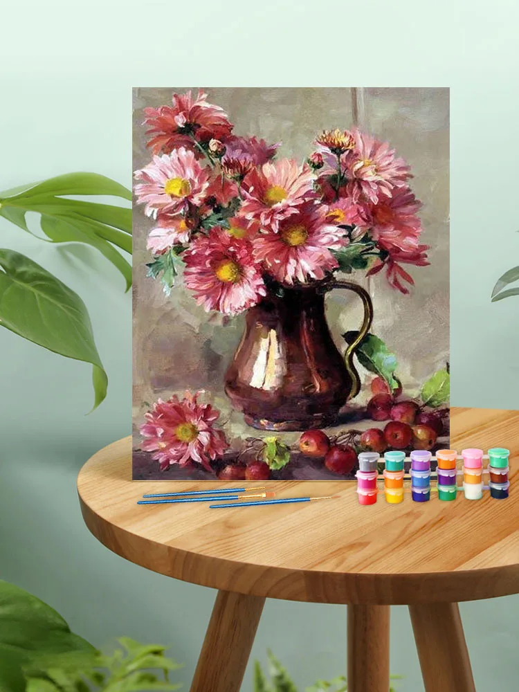 CHENISTORY Coloring By Number Peony Flower Kits Home Decoration Pictures Painting By Number Flower In Vase Handpainted Art Gift