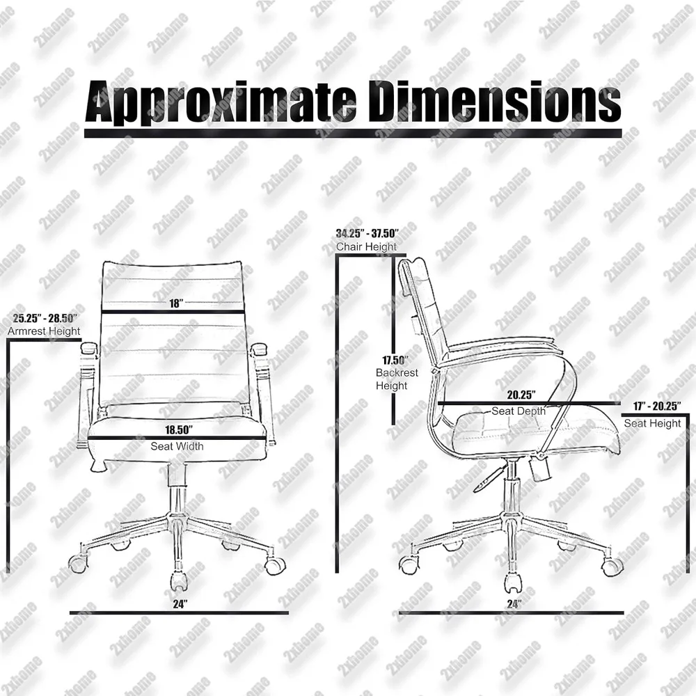 ชุดสอง (2) - สีแทน - Modern Mid Back Ribbed PU Leather Swivel Tilt Adjustable Chair Designer Executive Managemen