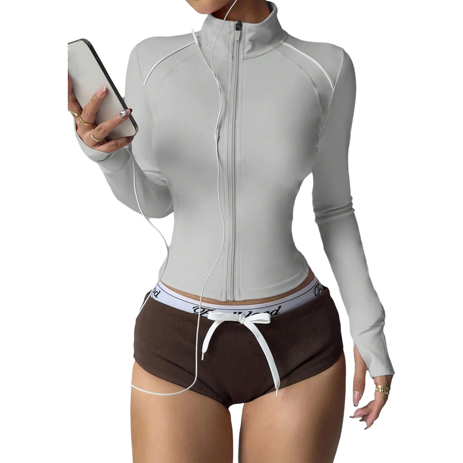 

Женская легкая спортивная куртка для йоги на молнии с длинными рукавами и отверстиями для больших пальцев, облегающий крой, для спортзала, бега и занятий спортом