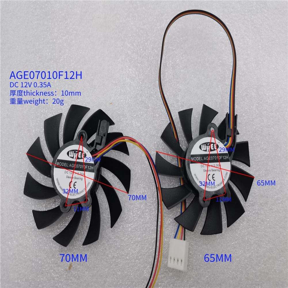 

Cooling Fan For AGE07010F12H 12V chip graphics card CPU cooling fan Quiet Diameter 11x29x32mm 55 65 70 mm