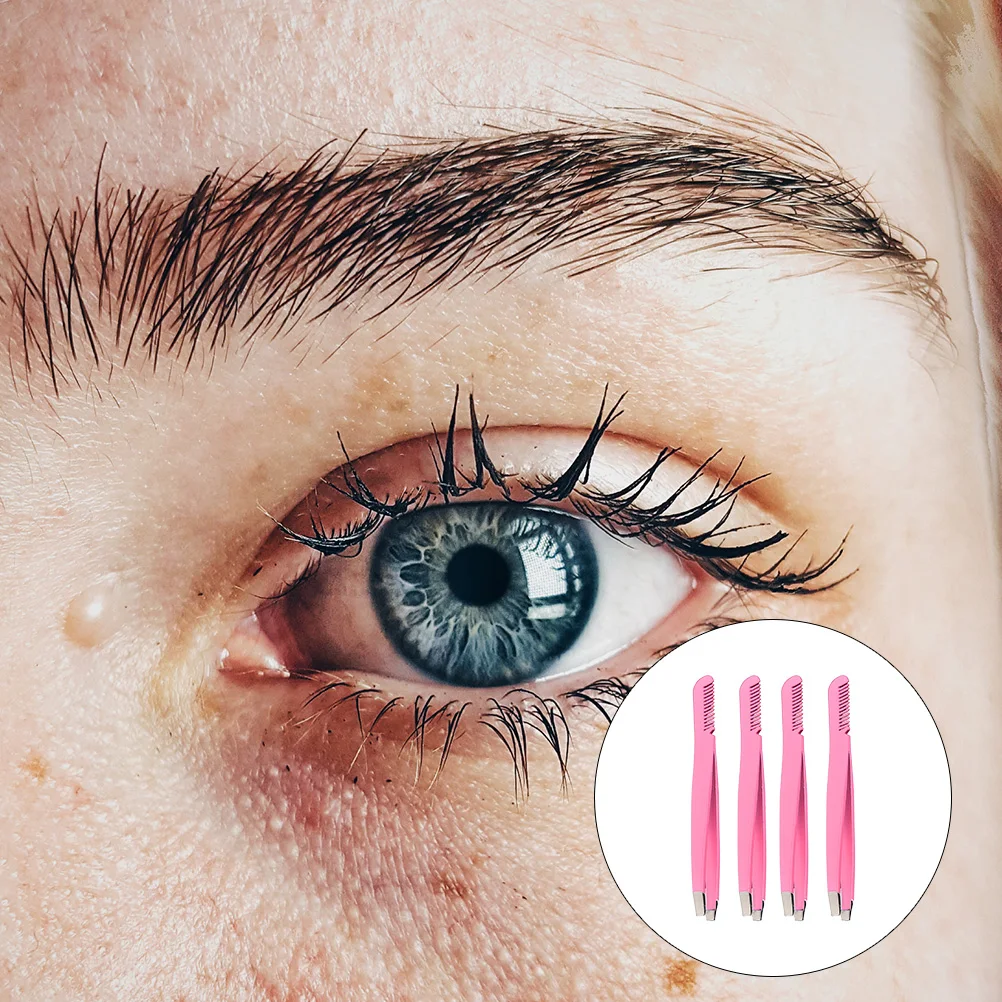 

4 Pcs Eyebrow Clamp Set Precision Tweezers for Facial Hair Women Stainless Steel Makeup Supplies