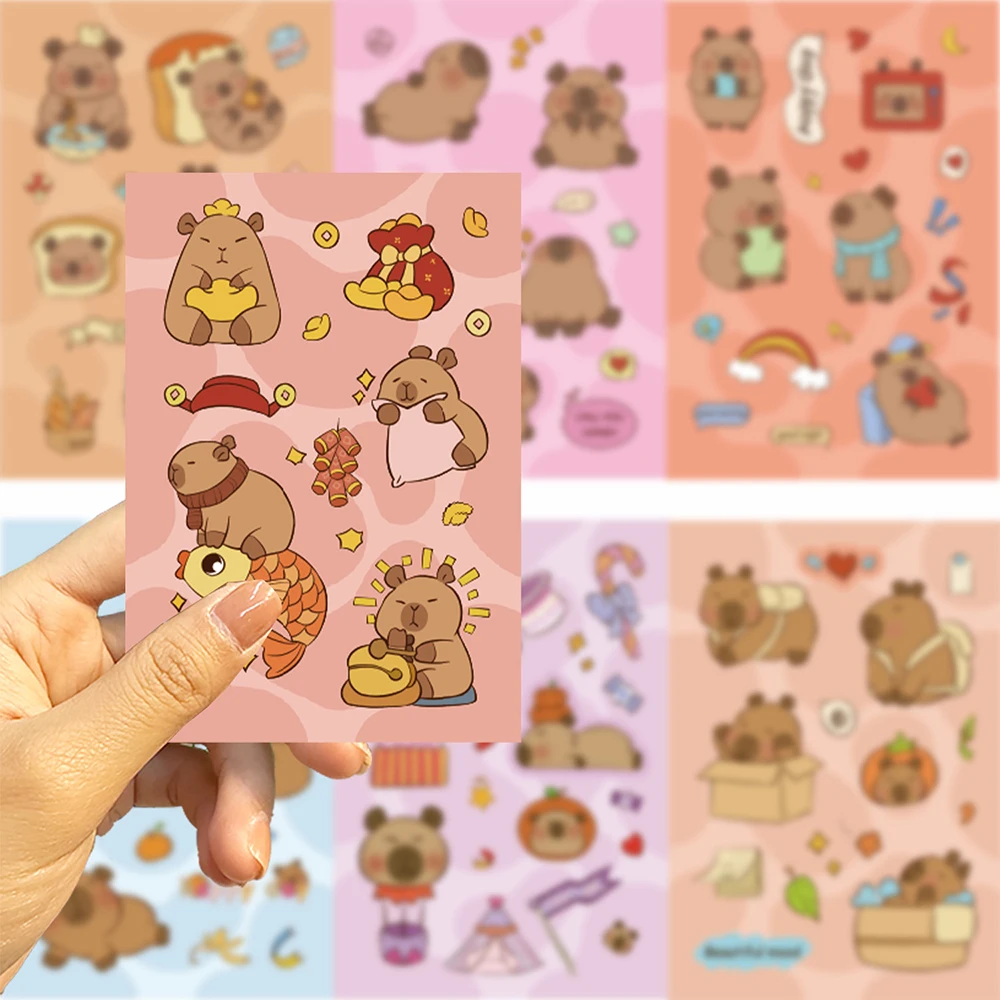 8/16Sheets Make a Face Capybara Puzzle Stickers DIY Cartoon Animal Assemble Jigsaw Game Kids Educational Toys Party Decoration