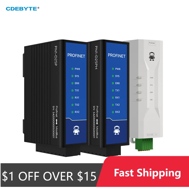 ProfiNet to ModBus Gateway RS485 RS422 RJ45 Standard ProfiNet Protocol CDEBYTE PN1-D25P Series Din-Rail High Protection