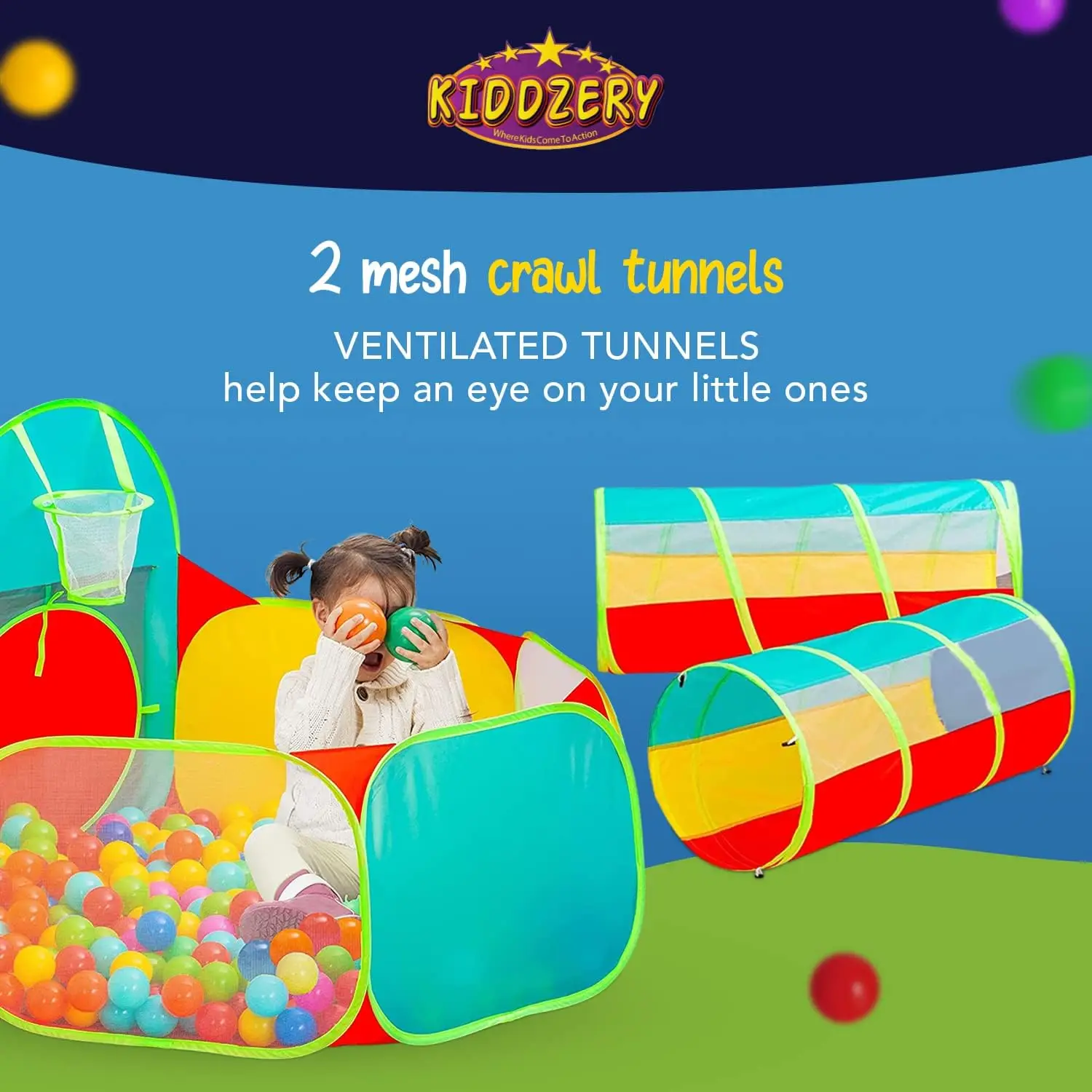 Tente de jeu pour enfants, 5 pièces, avec fosse à balles, tunnel rampant, maison de jeu intérieure et extérieure, salle de sport dans la Jungle, jouets pour garçons et filles, inclus