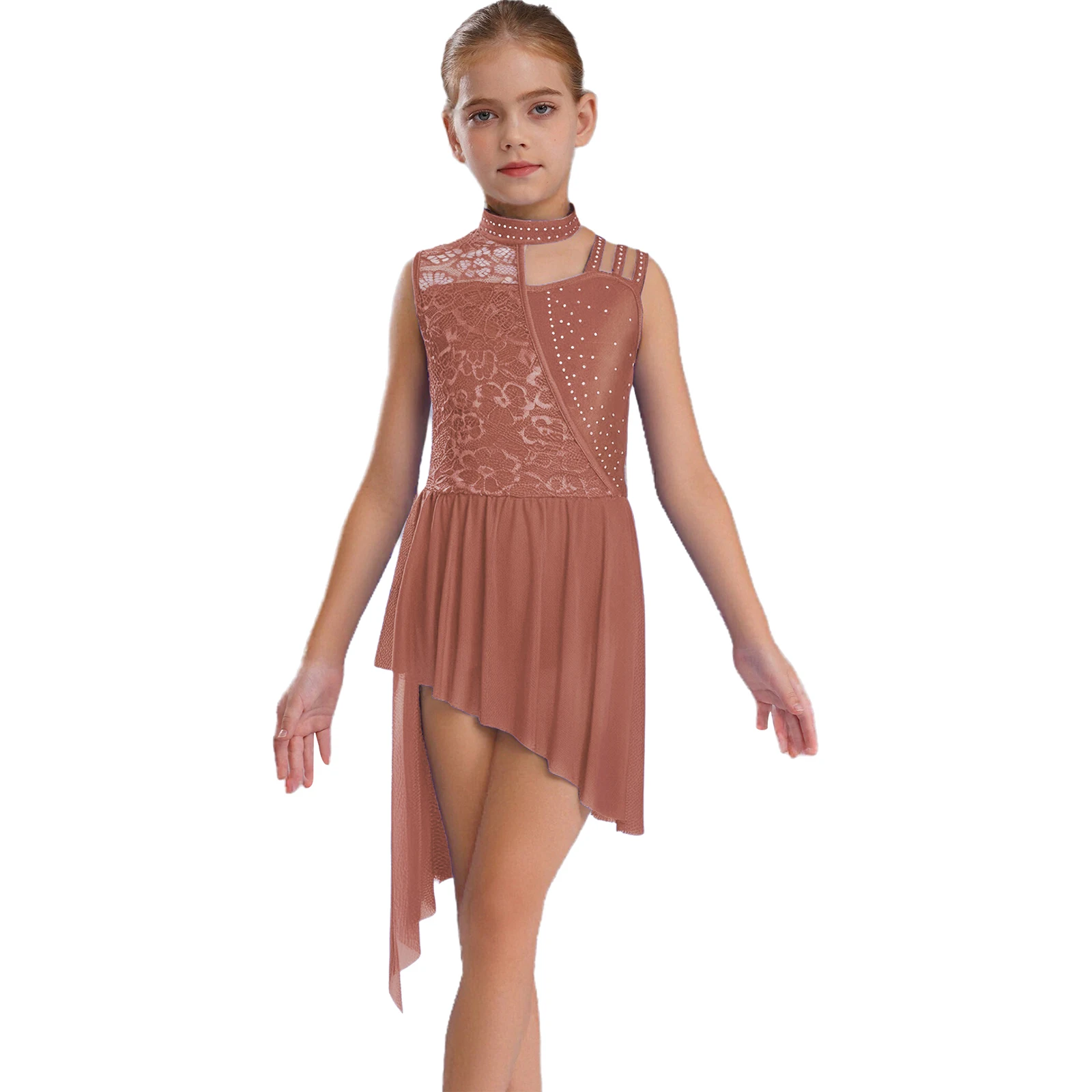 

Children Ballet Dress Kids Girls Sleeveless Lace Lyrical Dance Costume Figure Skating Dress Stage Performance Gymnastics Leotard