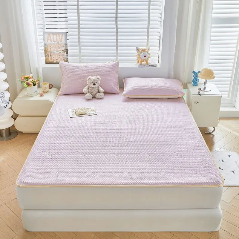

1pc Summer breathable quilted design soft and comfortable mattress with fixed anti slip taro purple thin cushion